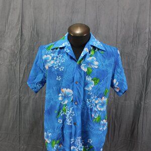 Vintage Hawaiian Shirt - Blue Floral by Made i Hawaii - Men's Medium